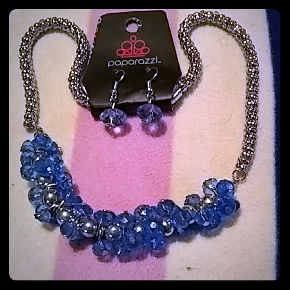 Blue and silver blue beaded necklace with matching